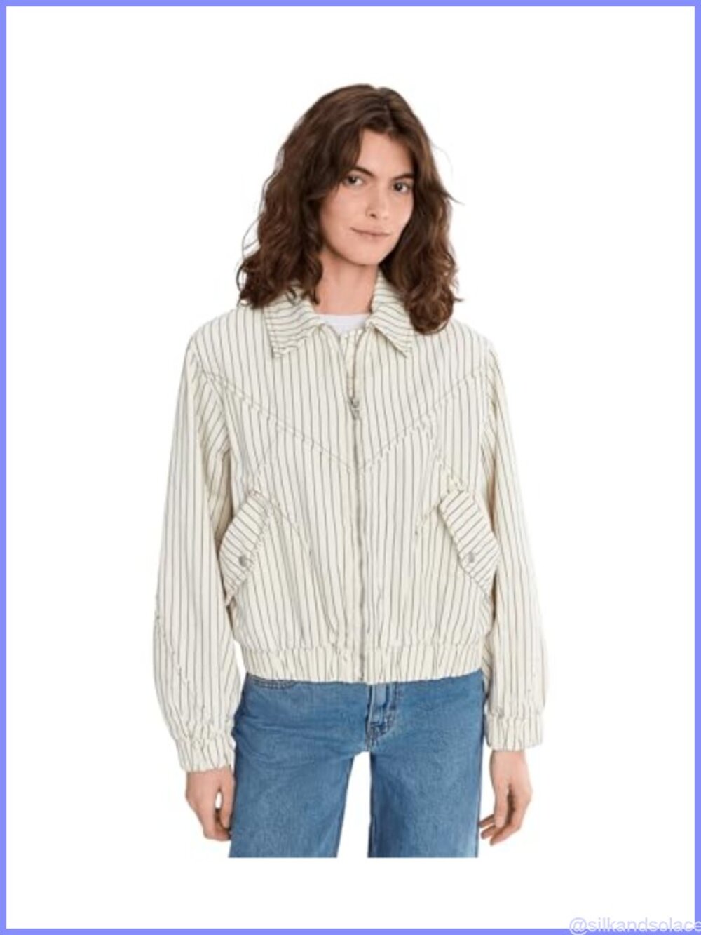 Striped Zip-Up Cotton Railroad Jacket Classic Fit
